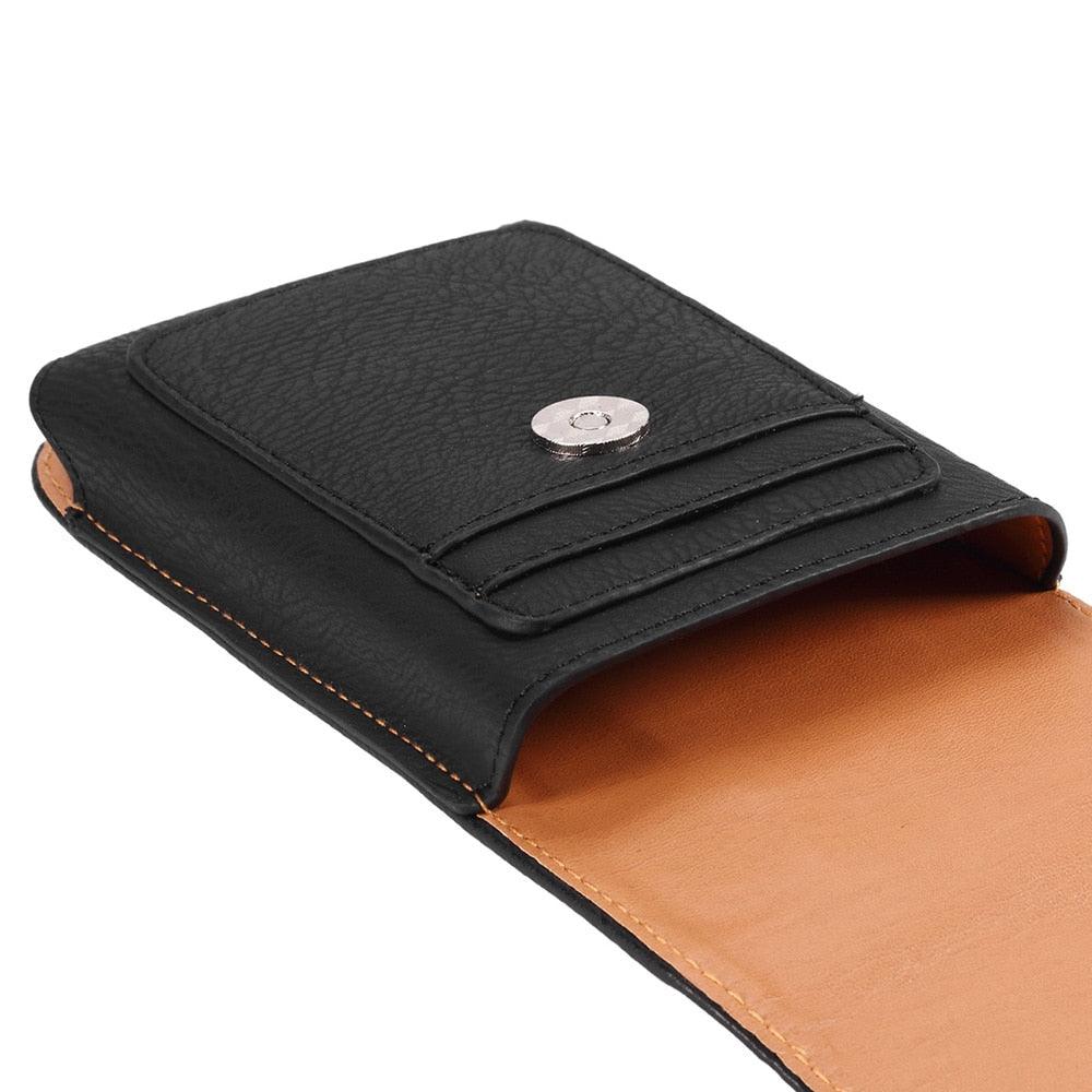 Universal Leather Case for iPhone Mens PU Leather Vertical Case with Belt Clip for iPhone Waist Pack Belt Clip Bag for 3.5-6.3" Mobile Phone Pouch Phone Cover