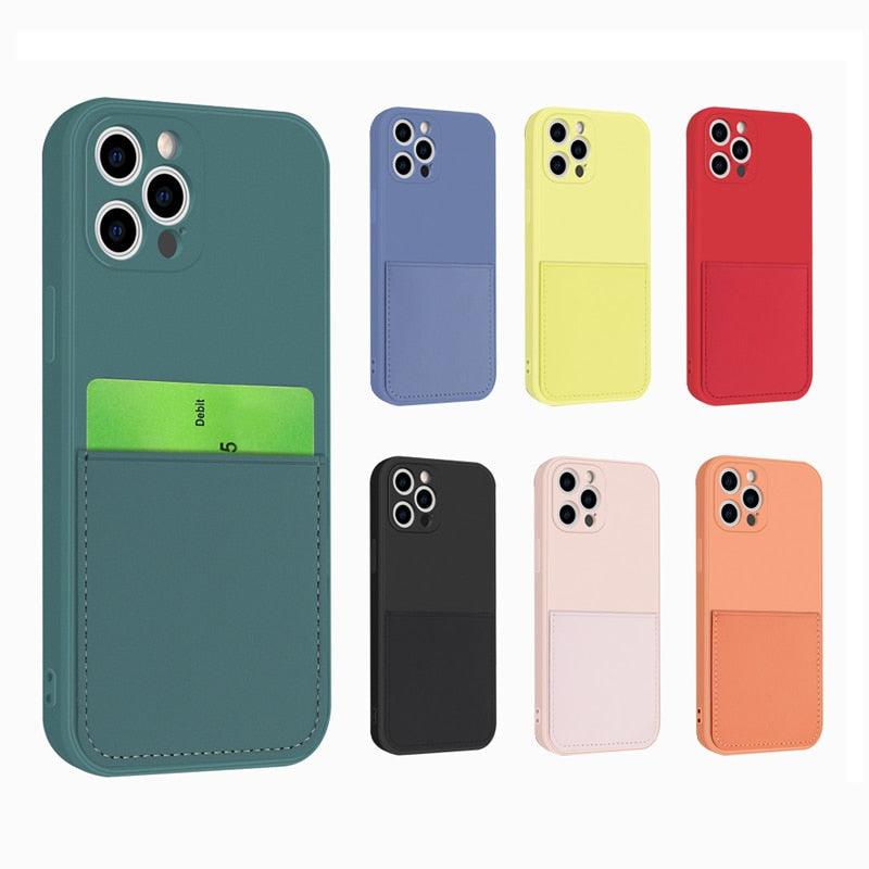 Simple Wallet Case For iphone Silicone Case For iphone 13 12 11 Pro Max Mini With Card Holder Cover Classic Silicone Full Protection Anti-Scratch Shockproof Case