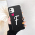 Women Elegant Black Initial Letter A-Z Love Heart Couples Phone Case For iPhone 13 12 Pro Max Mini Luxury Soft Silicone Cover Name Letter Case