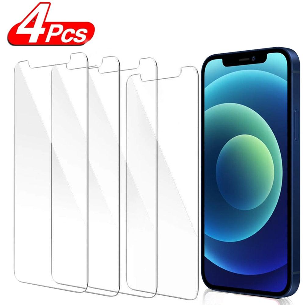 4Pcs Protective glass on For iPhone 14 13 12 11 Pro Max XS XR Mini screen protector Tempered glass For iphone 7 8 14 Plus glass Clear Screen Protector Guard Anti Scratch Screen Protector For iPhone