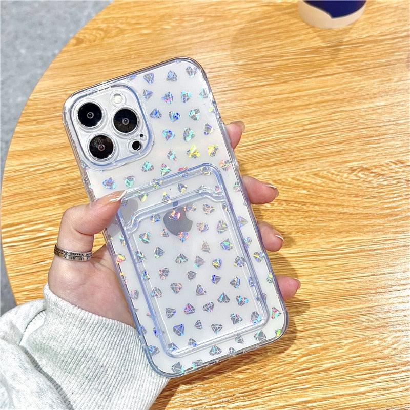 Unique Gradient Women Love Wallet Card Holder Clear Soft Case For iPhone 13 11 12 Pro Max Beautiful Colors Transparent Cover Drop Protection Transparent Phone Cover