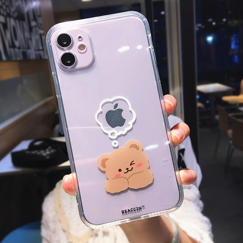 Funny Cute Bear Clear Phone Case For iPhone 14 Pro Max 13 12 11 X XS XR 7 8 Plus Animal Couple Transparent Soft Clear Case Shockproof Bear Phone Case for Women Girls