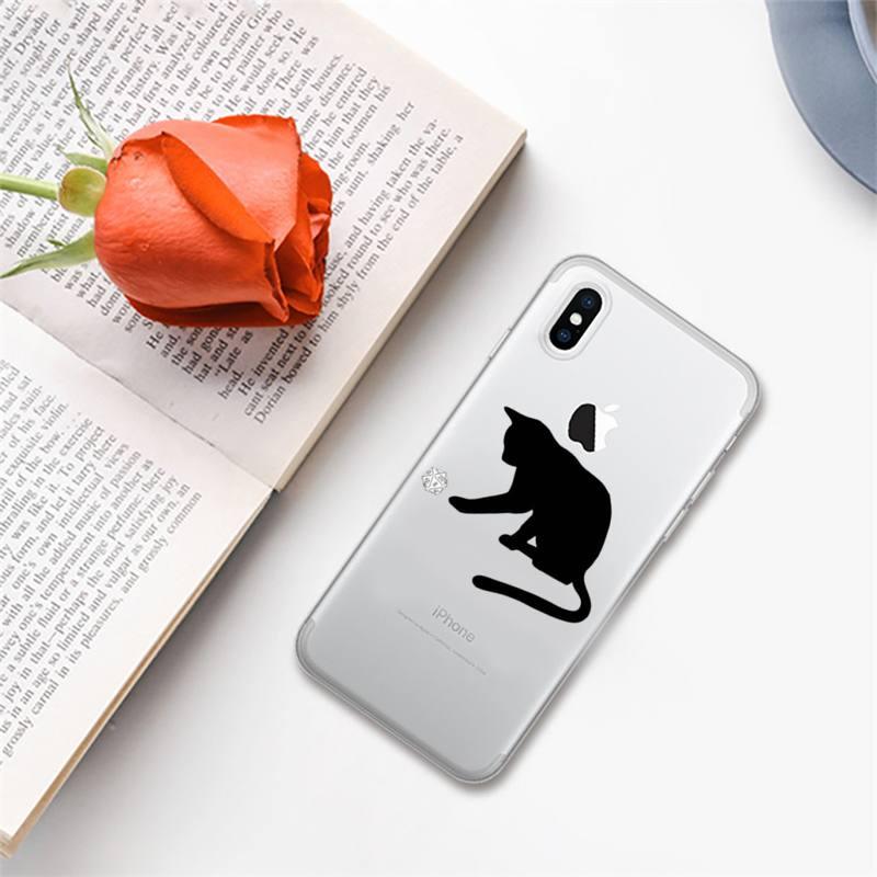 Cute black cat Phone Case for iphone 13 11 12 pro XS MAX 8 7 6 6S Plus X 5S SE 2020 XR case  Cute Cat Slim Fit Glossy Stylish Cover Soft Shockproof Phone Case