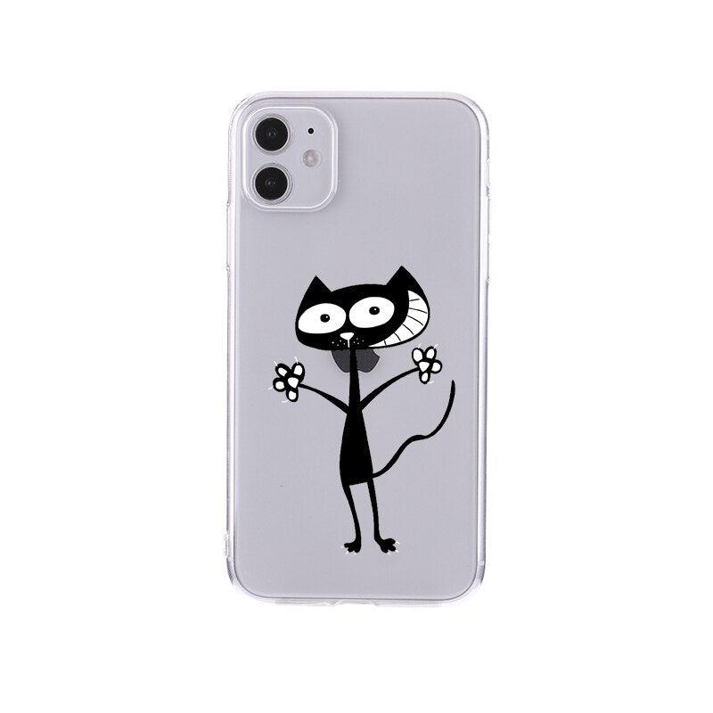 Cute Cartoons Black Cat Transparent Phone Cover For Iphone 14 14promax 14plus 13promax 13 12 11 Shockproof Clear Phone Case Adorable Soft Girls Print Cat Design Clear Cute Flexible Silicone Phone Case