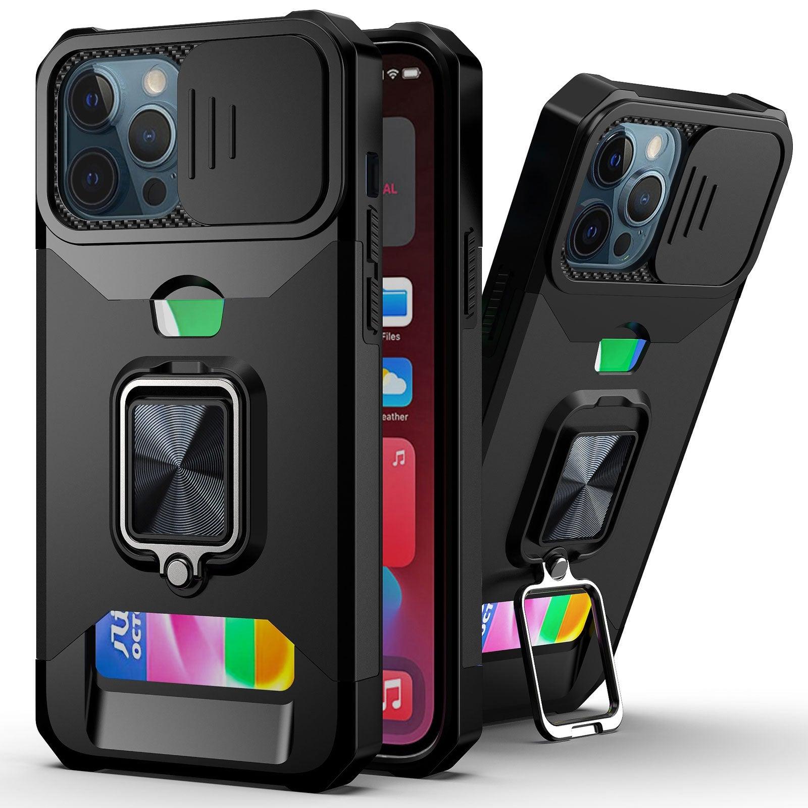 Slide Camera Cover Kickstand Card Wallet Case for iPhone11 X XS 8  Shockproof Protective Phone Case  Wallet Case for iPhone With Sliding Camera Case With Kickstand Magnetic Adjustable Ring Holder