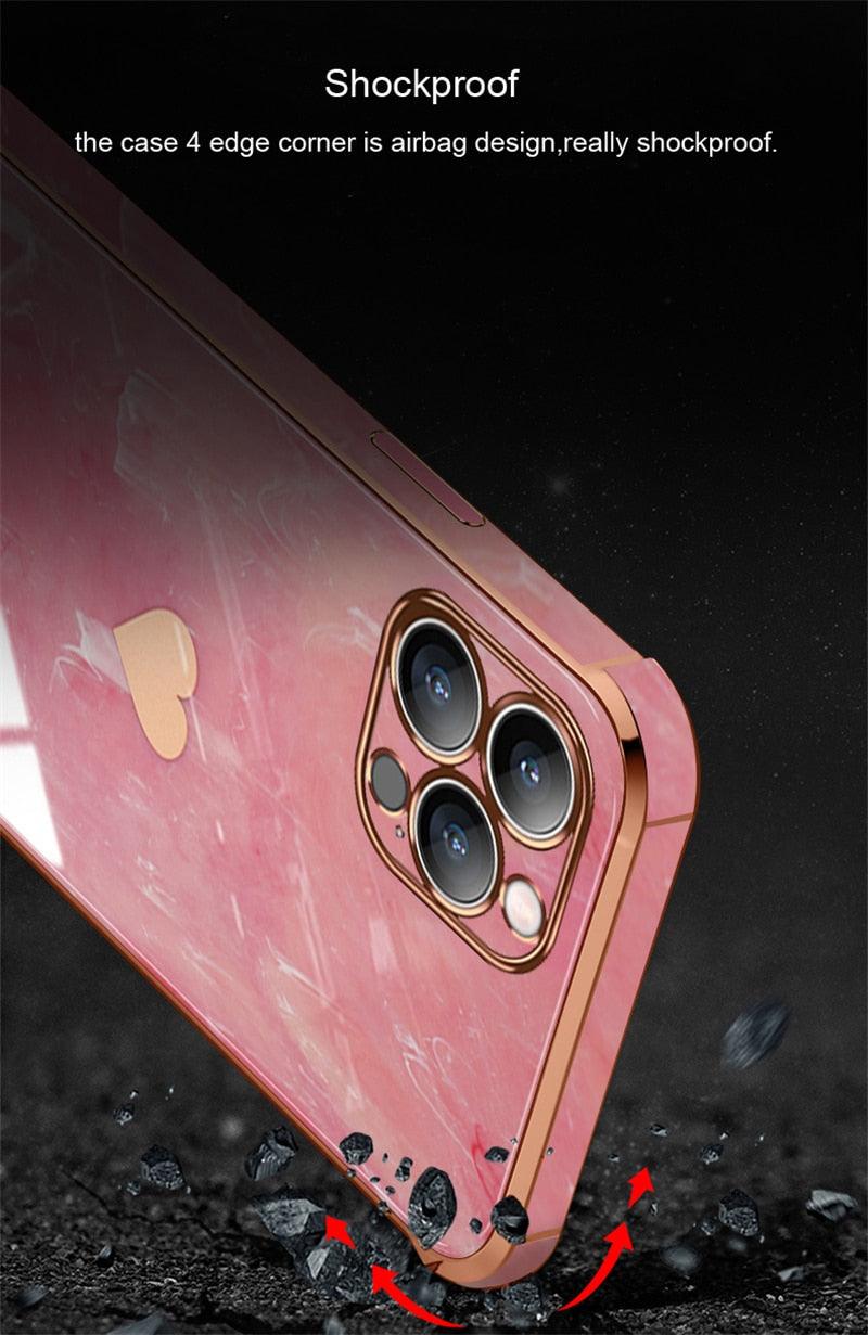 Luxury Shockproof Soft Case For iPhone 13 12 11 Pro Max XS XR X R 8 7 Plus iPhone12 12Pro iPhone11 Marble Texture Covers  Luxury Love Phone Case Cute Side Small Heart Pattern Soft Shockproof Full Lens Case for iPhone