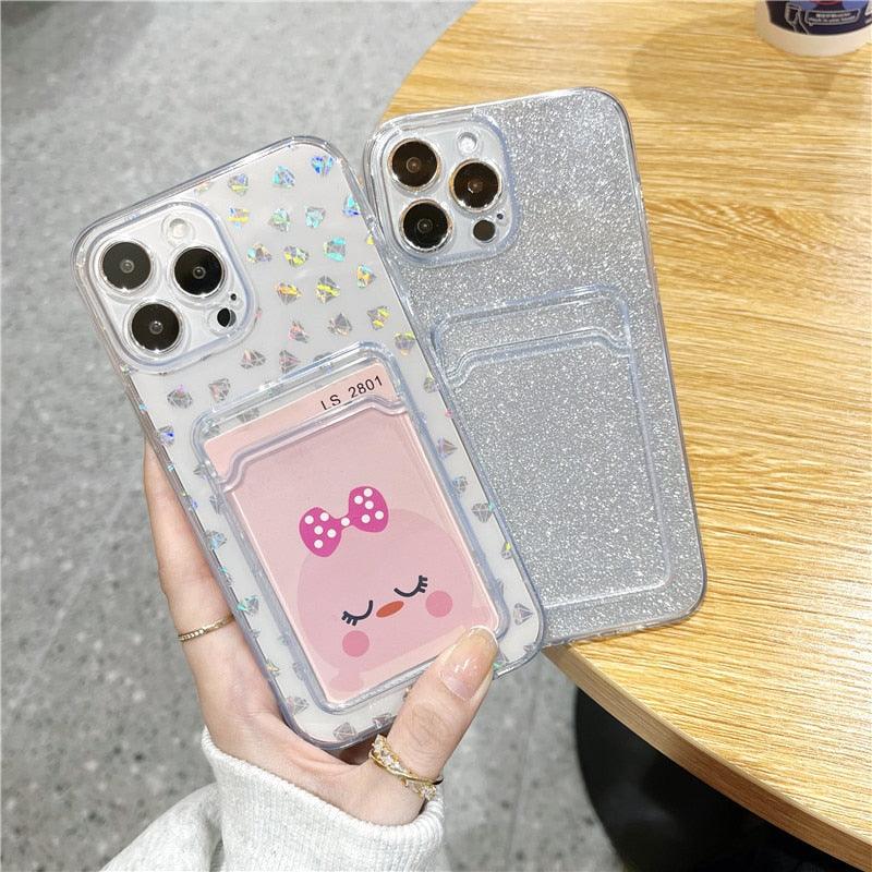 Unique Gradient Women Love Wallet Card Holder Clear Soft Case For iPhone 13 11 12 Pro Max Beautiful Colors Transparent Cover Drop Protection Transparent Phone Cover