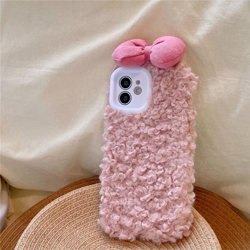 Fluffy Warm Cover Case For Iphone 13 12 11 Pro Xs Max X Xr Cases 3D Cartoon Bow Ear Furry Fluffy Warm Case For Iphone 7plus 8plus 12pro Phone Case