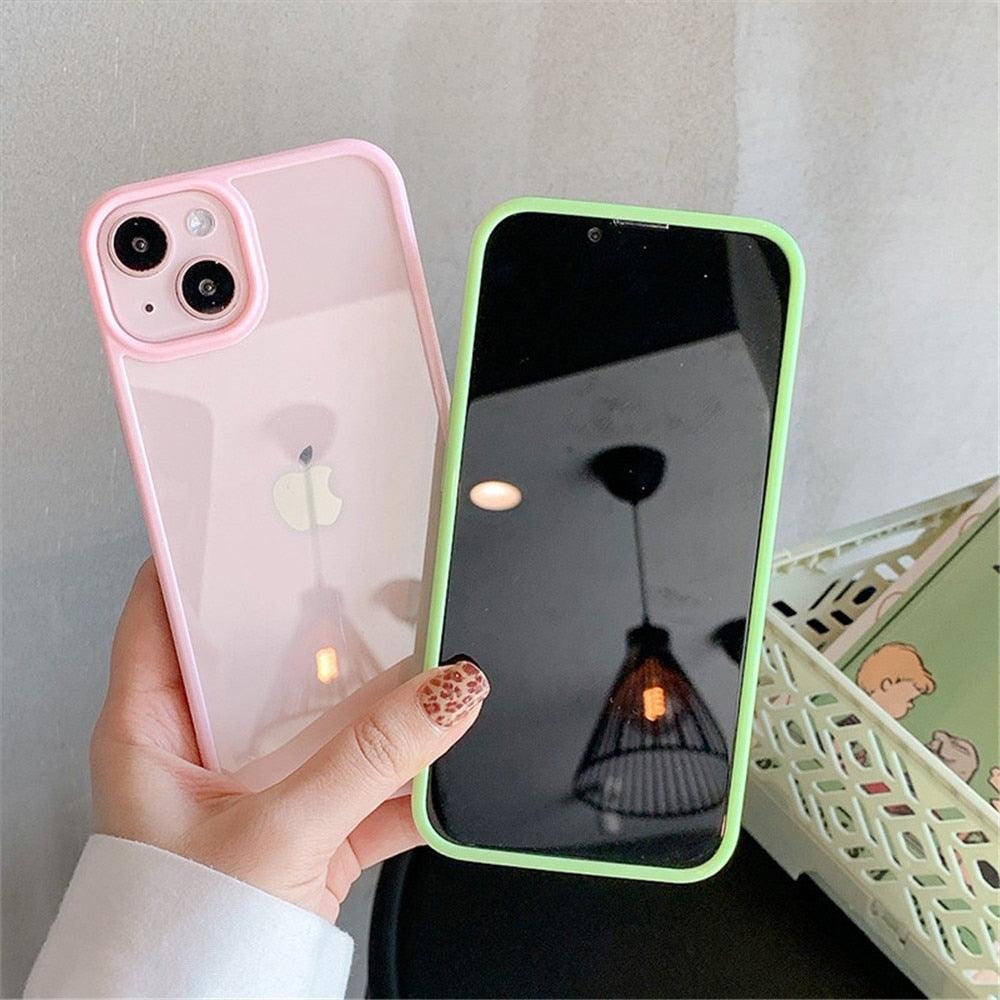 Unisex Cute Shockproof Silicone Bumper Phone Case For iPhone 14 11 12 13 Pro Max Colorful Transparent Protection Back Cover Silicone Protective Cover For iPhone