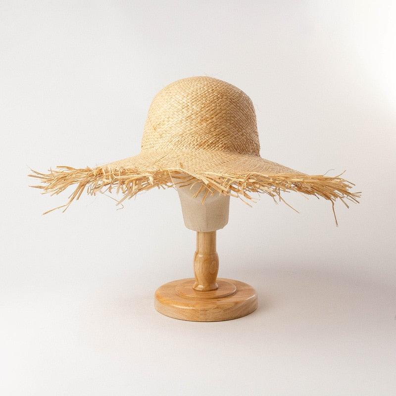 New Handmade Women Straw Sun Hats Large Wide Flat Top Wide Hat Beach Hat Lady Holiday Sun Protection Hat Girls Quality Natural Outdoor Sun Caps For Holiday Vintage Design Hat