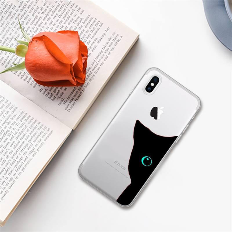 Cute black cat Phone Case for iphone 13 11 12 pro XS MAX 8 7 6 6S Plus X 5S SE 2020 XR case  Cute Cat Slim Fit Glossy Stylish Cover Soft Shockproof Phone Case