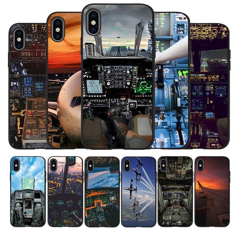 Aircraft Airplane Cockpit Black Silicone Phone Case For Iphone 12 Xr Xs Max 5 5s Se 2020 6 6s Plus 7 8 X 11pro Max 11 Cover Back Case Mobile Cover