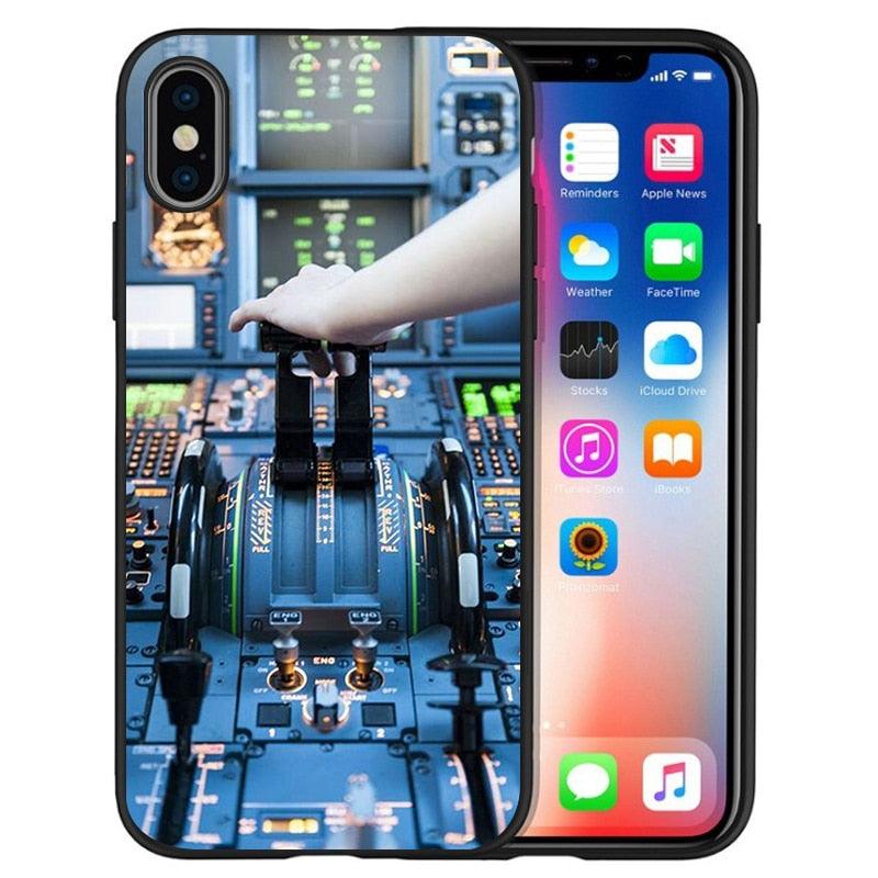 Aircraft Airplane Cockpit Black Silicone Phone Case For Iphone 12 Xr Xs Max 5 5s Se 2020 6 6s Plus 7 8 X 11pro Max 11 Cover Back Case Mobile Cover