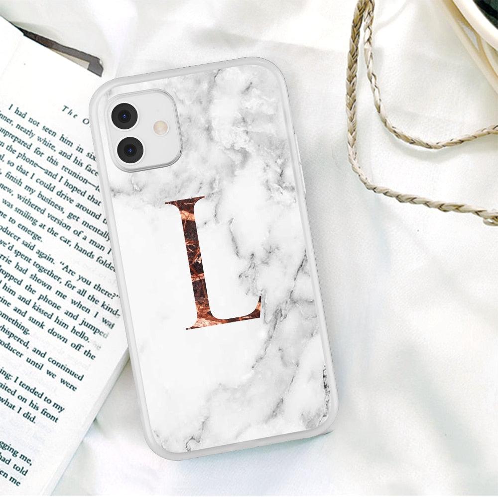 White A-Z Marble Texture Phone Cover For Iphone 12 Mini Soft Silicone Back Case Solid Name Phone Case Luxury Screen Camera Protection Shockproof Soft Cover