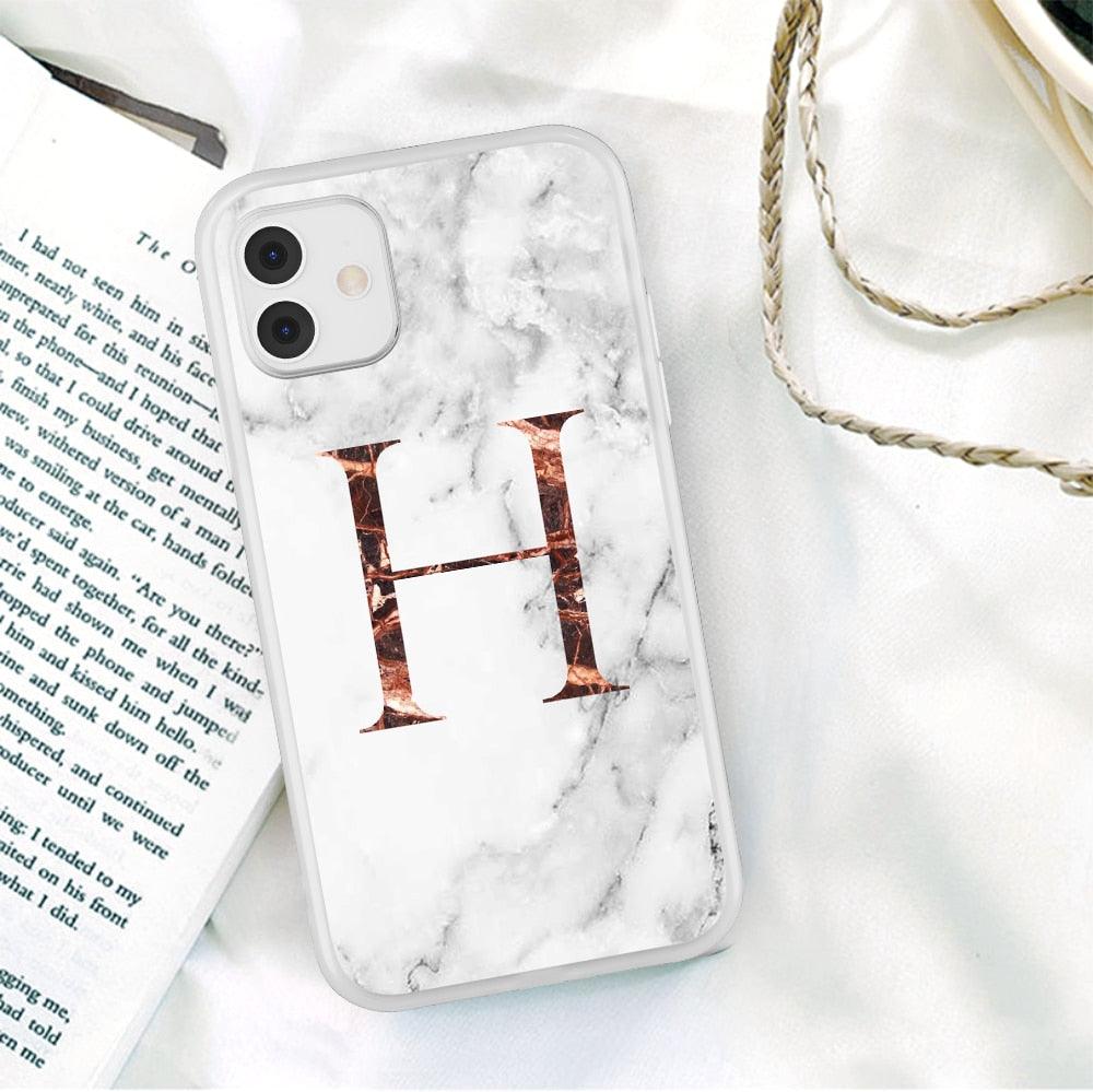 White A-Z Marble Texture Phone Cover For Iphone 12 Mini Soft Silicone Back Case Solid Name Phone Case Luxury Screen Camera Protection Shockproof Soft Cover