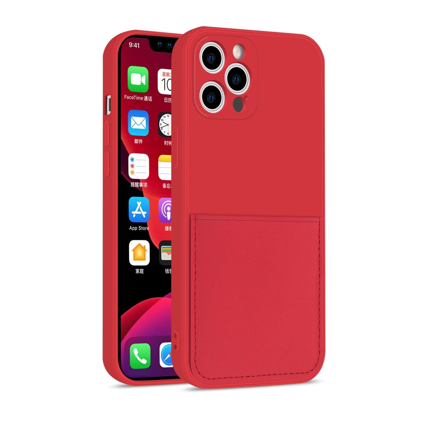 Simple Wallet Case For iphone Silicone Case For iphone 13 12 11 Pro Max Mini With Card Holder Cover Classic Silicone Full Protection Anti-Scratch Shockproof Case