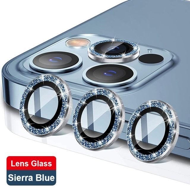 Glitter Diamond Camera Lens Protector For Iphone 13 Pro Max Mini Camera Metal Ring Glass For Iphone 12 11 Pro Max Protective Cap Diamond Glitter Camera Lens Protector On For Iphone