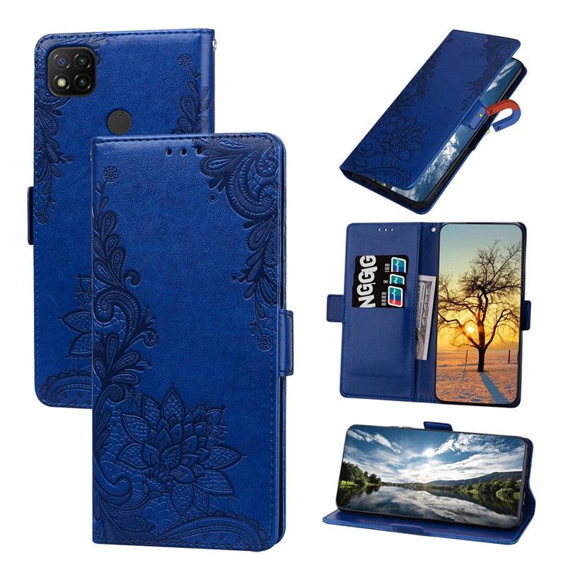 Lace Leather Flip Case For Xiaomi Redmi 9T 9 10 9A 9AT 9C NFC 5 Plus 6 6A 7A 8A 8T Note 10 4 4X 5 7 8 9 Pro 9T 9S Poco M3 Cover Lace Embossed Leather Magnetic Buckle Protection Flip Stand Phone Case