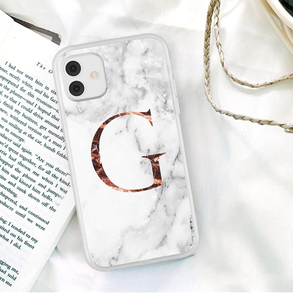 White A-Z Marble Texture Phone Cover For Iphone 12 Mini Soft Silicone Back Case Solid Name Phone Case Luxury Screen Camera Protection Shockproof Soft Cover