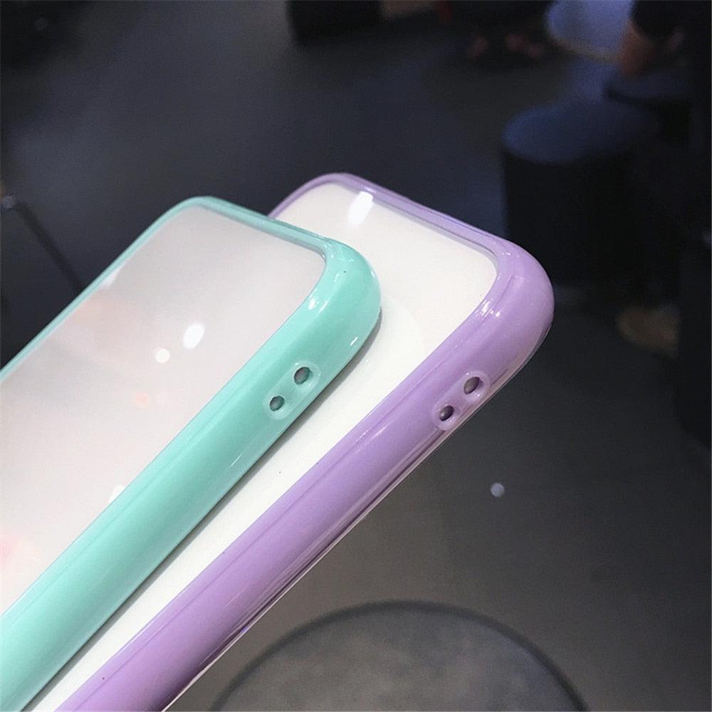 Transparent Shockproof Bumper Phone Case For iPhone 11 12 13 14 Pro Max Mini Cute Candy Color Hard Cover  Luxurious Translucent Case for iPhone