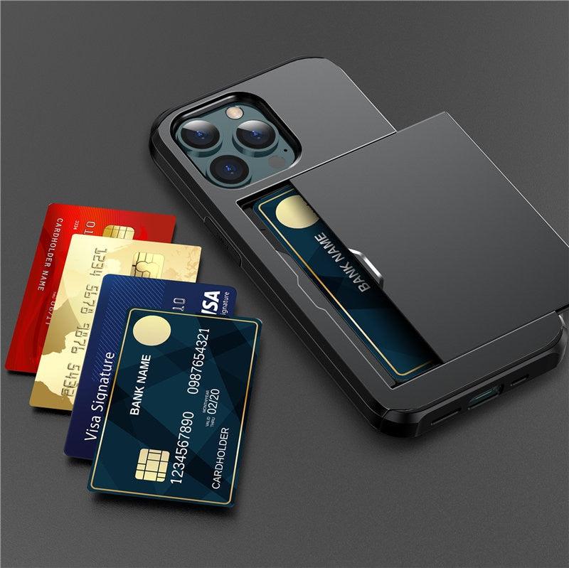 Men Luxury Wallet Card Holder Slot Phone Case For iPhone 13 Pro 12 Pro Max Business Phone Card Holder Bumper Cover Storage Case Compatible With iPhone