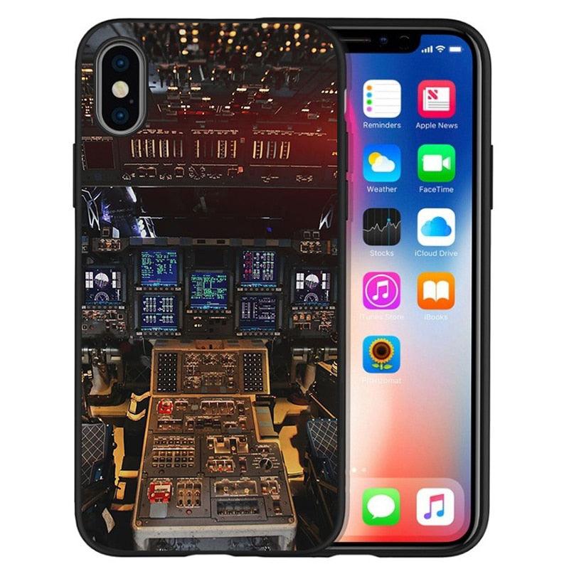 Aircraft Airplane Cockpit Black Silicone Phone Case For Iphone 12 Xr Xs Max 5 5s Se 2020 6 6s Plus 7 8 X 11pro Max 11 Cover Back Case Mobile Cover