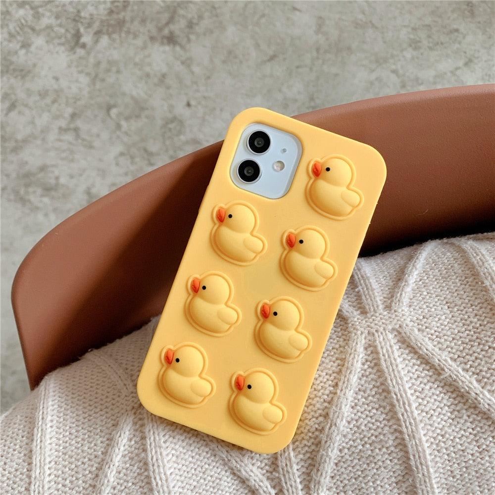 Cute Duck Pop Bubble Fidget Toys Soft Phone Case For Iphone 12 11 Pro Max 6 7 8 Plus Xr X Xs Max Se 2020 Relieve Stress Cover Stylish Unique Design Silicone Cover For Little Girls Boys