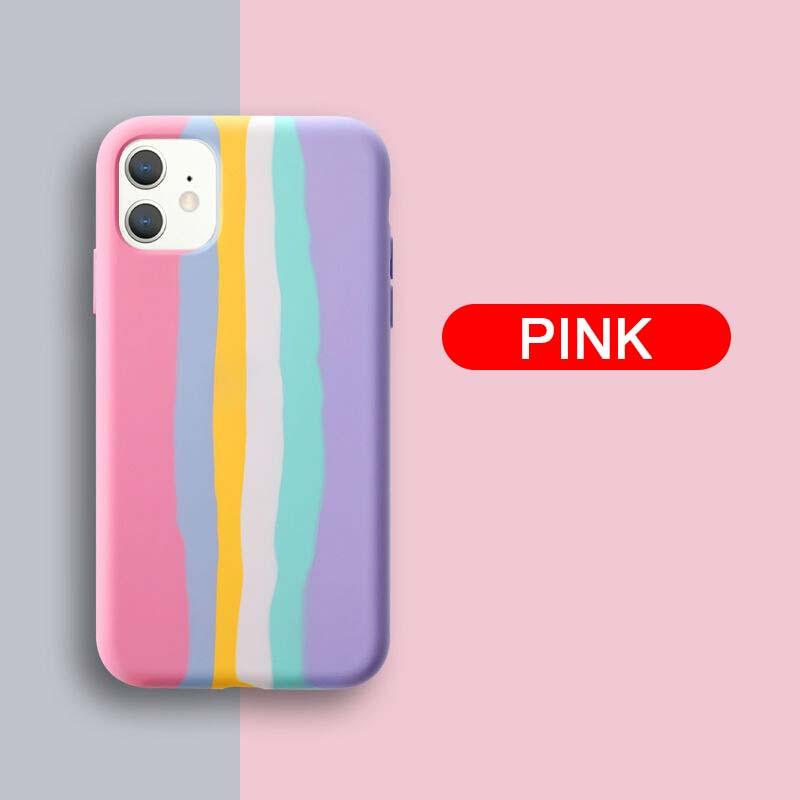 Luxury Rainbow Silicone Case For iPhone 11 X Xr Xs Max Case 12 11 Pro Max 6 6s 7 8 Plus Modern Colorful Shockproof Back Cover Rainbow Color Soft Silicon Back Cover Case