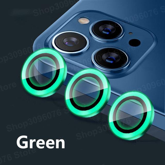 Colorful Design Round Ring Metal Alloy HD Glass For iPhone 13 12 11 Pro Max Camera Lens Protectors Luminous Camera Ring Glass for iPhone11 Pro max 13mini 13pro Protective Film