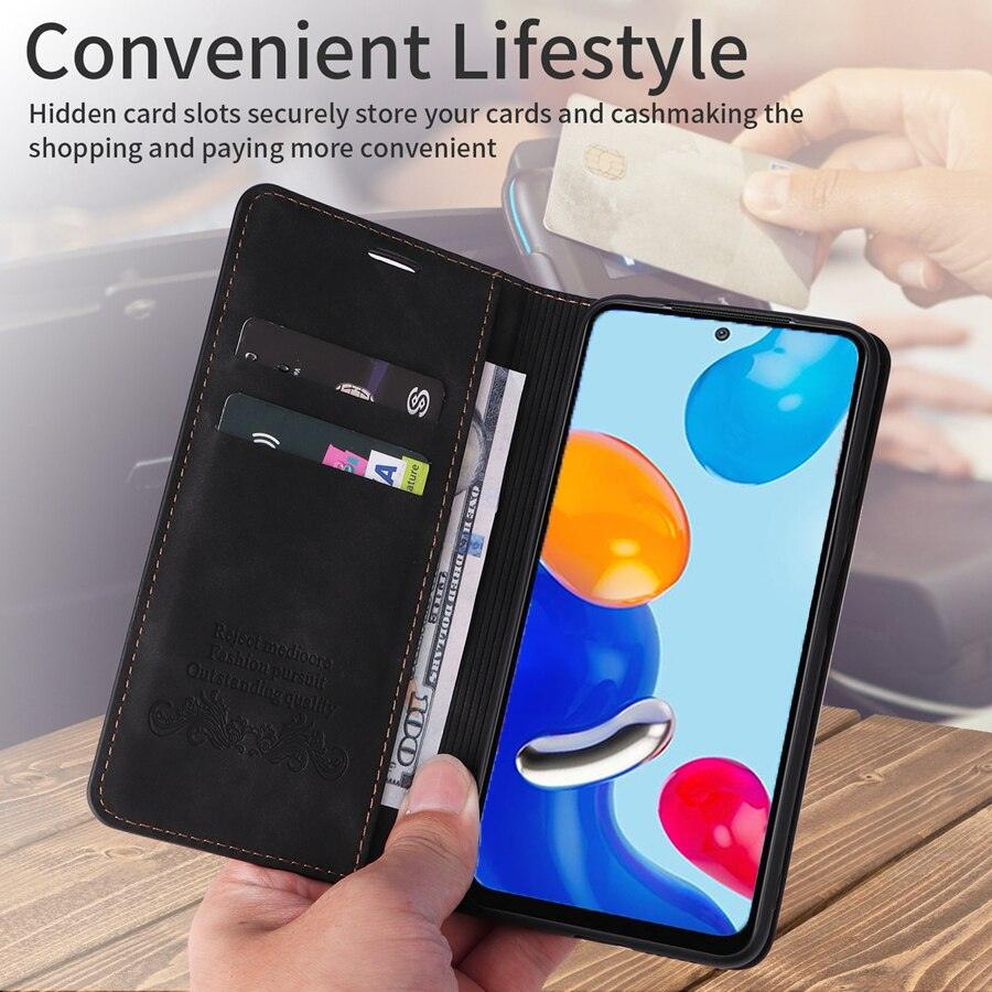 Wallet Flip Leather Case For Xiaomi Redmi 10 10C 9A 9C 9T Note 11 Pro 10S 10 Pro 9 Pro 8T 7 Poco F3 X3 X4 Pro M3 M4 Pro M5s 11T Leather Finish Inbuilt Stand & Pockets Wallet Style Flip Back Case