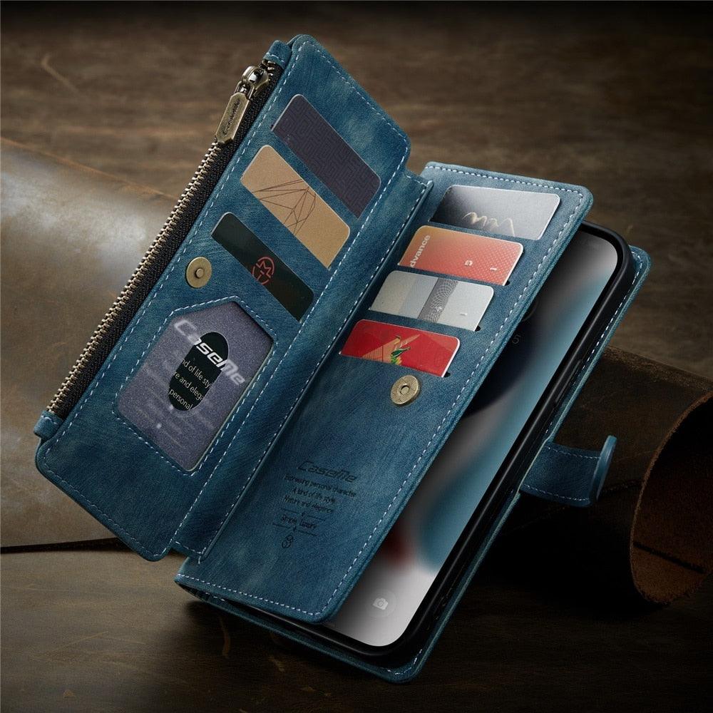 Vintage Card Holder Leather Wallet Case for iPhone 11 12 13 14 Pro Max Mini XR XS Max 8 7 6s Plus SE Storage Pocket Cover Flip Case PU Leather Protective Case With Magnetic Closure