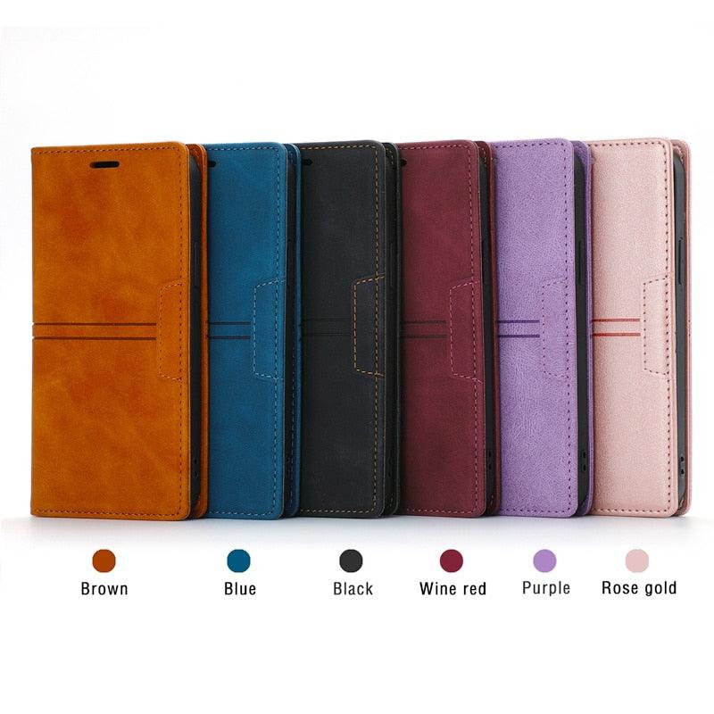 Magnetic Flip Leather Card Slot Wallet Case for iPhone 14 13 12 11 Pro Max Flip Invisible Magnetic Elegant Retro Phone Case Premium Leather PU Soft Flip Cover For iPhone