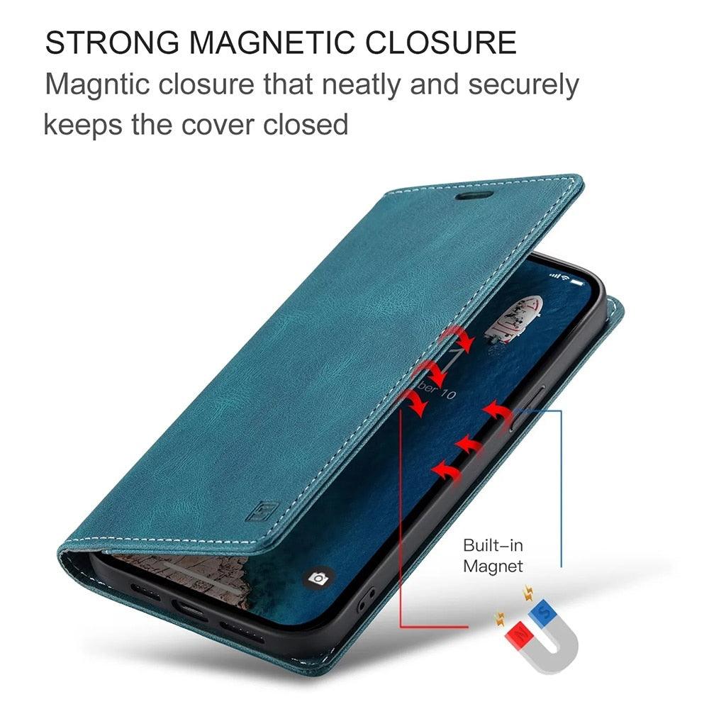 Vintage Wallet Case Card Holder Kickstand Built-in Magnetic Flip Leather Case for iPhone  Leather Cases for iPhone 14 13 12 11 Pro Max Mini XR XS Max 8 7 6s Plus Wallet Flip Cover