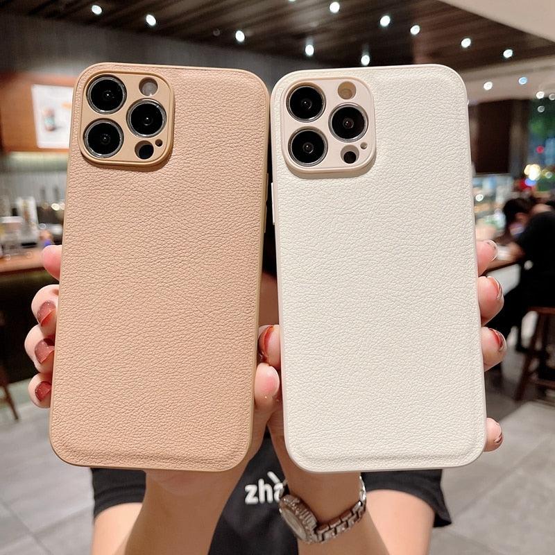 Trendy Slim Leather Case with Full Protection Luxury Leather Textured Case for iPhone 11 12 13 Soft Shockproof Cover Leather Case Compatible with iPhone 12 13 Pro Max Elegant Phone Case