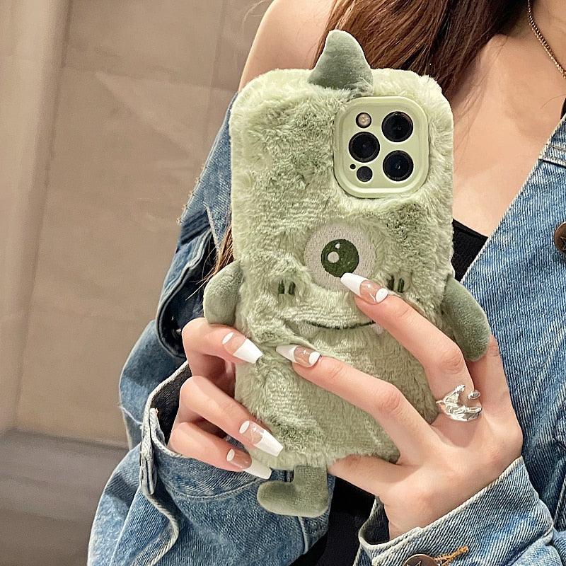 Fashion Winter Soft Fluffy Plush Cartoon Phone Case For iPhone 13 12 11 Pro Max X XR 7 8 Plus XS Max SE Cute Furry Cover Stylish Warm Soft Plush Back Cover