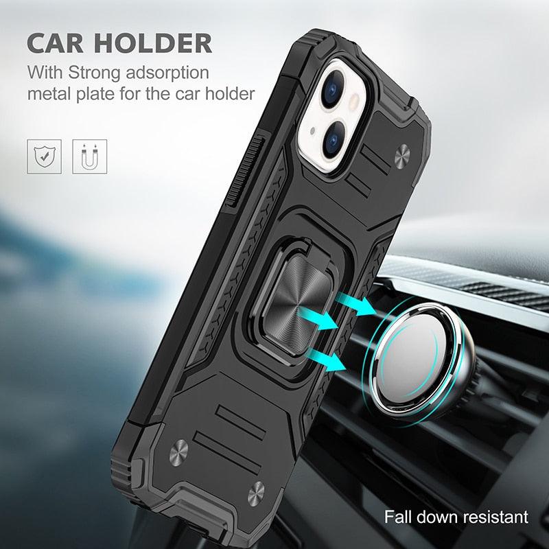 Magnetic Metal Ring Stand Holder Phone Case Cover For iPhone 11 12 13 14 Pro Max Xs XR X 8 7 6 6s Plus Rotating Ring Kickstand Fit Magnetic Car Mount Heavy Duty Dual Layer Shockproof Phone Case