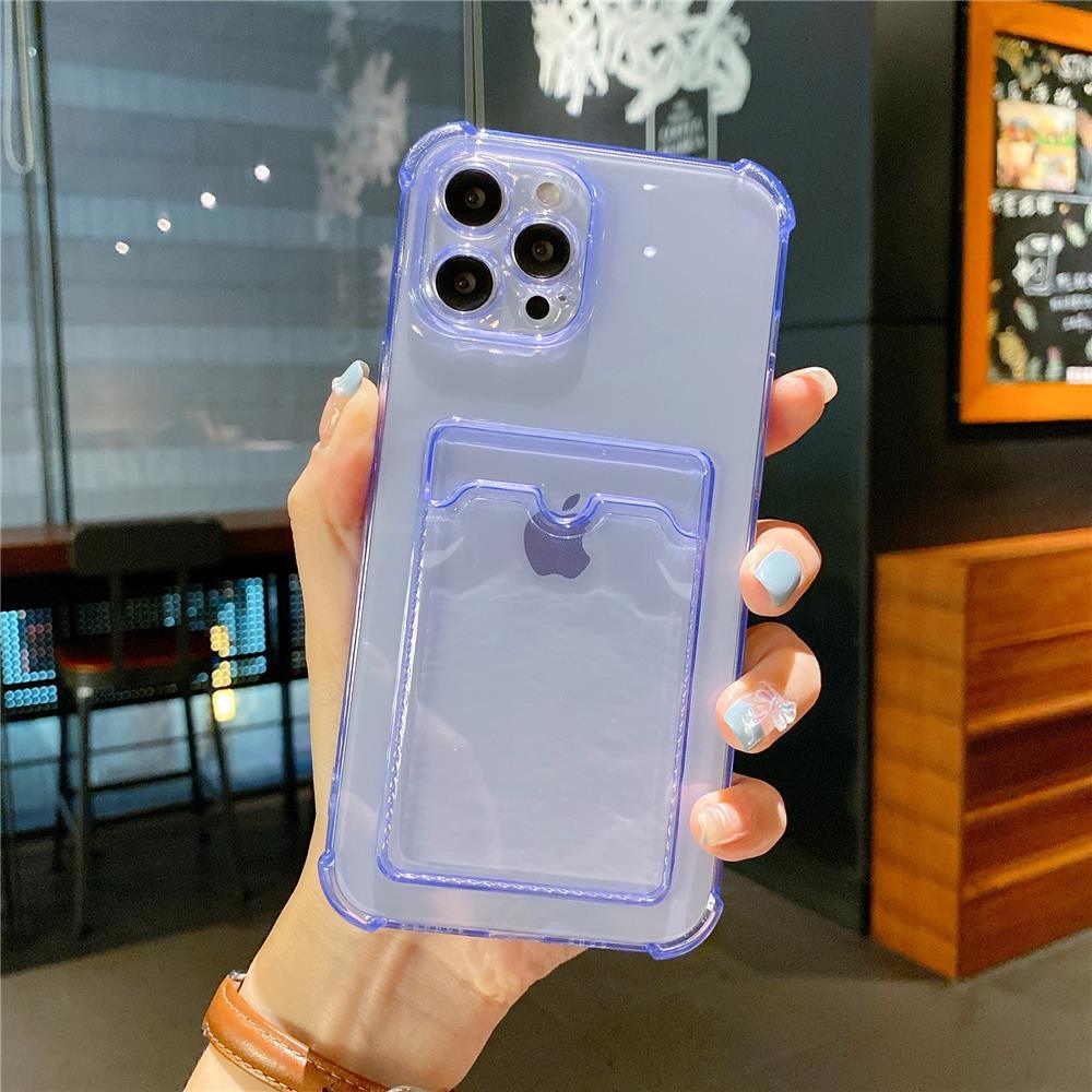 Transparent Card Slot Holder Case for iPhone 13 11 12 14 Pro Max Mini Clear Shockproof Soft Wallet Cover Clear Phone Case with Card Holder Slim Protective Soft Shock Absorbing Case with Card Holder