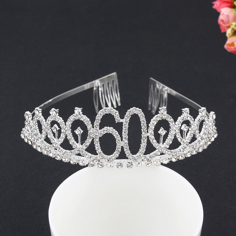 Ladies Alloy Rhinestone Crown 18 21 30 40 50 60 80 Years Digital Crown Birthday Headband Hairband Fashion Hair Accessories Gift Hair Comb Birthday Number Women Rhinestone Crowns Rhinestones Birthday Party