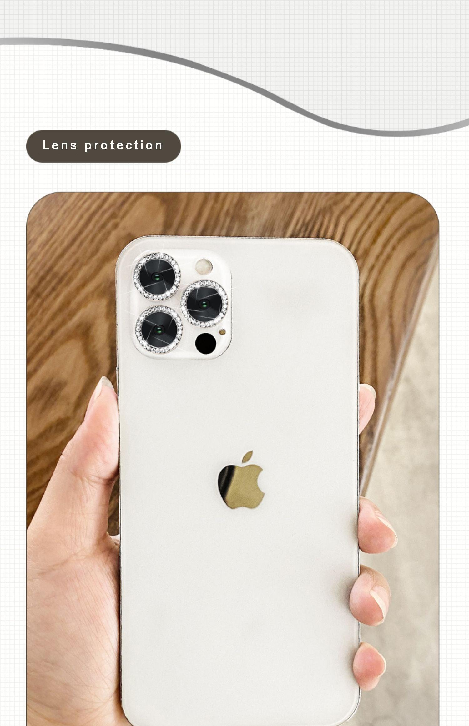 Glitter Diamond Rhinestones Metal Ring Camera Tempered Glass For iPhone 11 12 13 14 Pro Max Mini Plus Lens Protector Full Cover 9H Tempered Glass Camera Lens Protector Metal Single Ring Full Coverage Camera Lens Protector