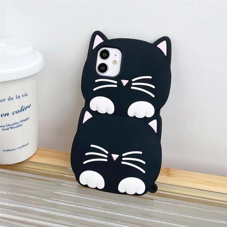 3D Cartoon Cute Cat Ear Phone Case For Iphone 12 13 11 Pro Max X Xr Xs Max 7 8 6 6s Plus Se 2020 Lucky Cat Cartoon Silicone Cat Phone Case