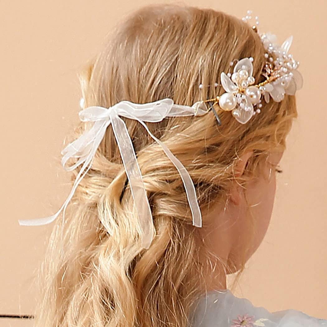 Elegant Pearl Crowns Flower Wreath Headband Girls Bridal Hair Headdress Bride Head Hoop Wedding Headbands Hair Jewelry  White Pearl Cute Headband Alloy Bridal Bridesmaid Hair Accessories