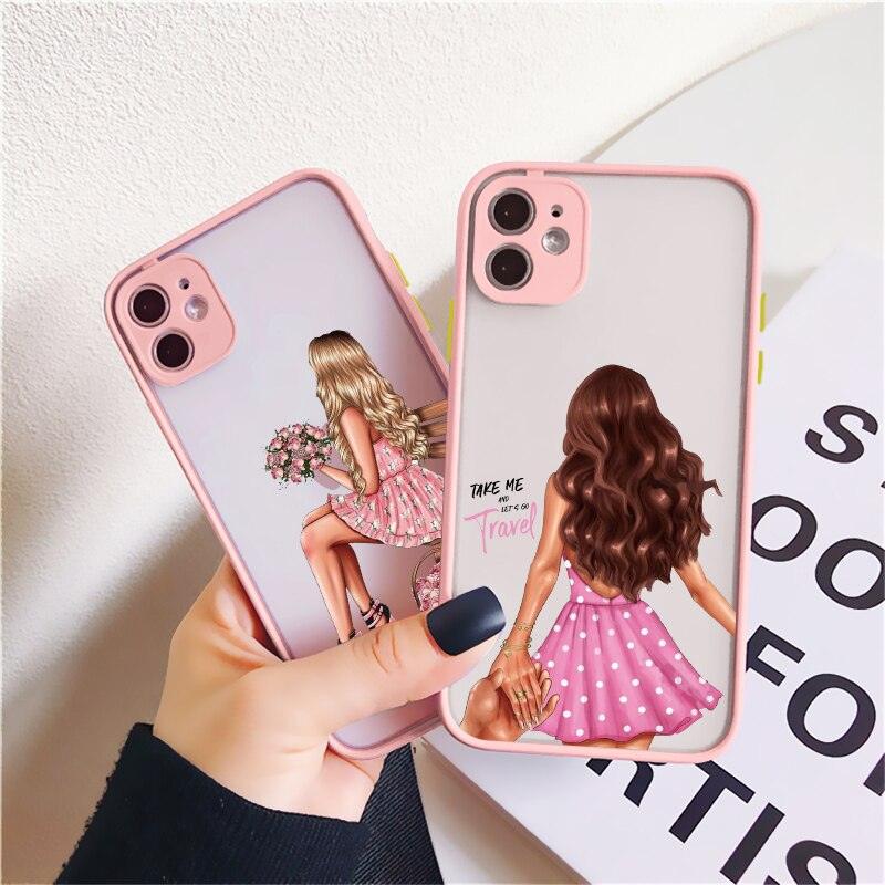 Fashion Beautiful Girl Pattern Case For iPhone 13 12 11 Pro Max Hand Drawn Girl Hard Phone Cover For iPhone 7 8 Plus SE2 X XR XS Pattern Protective Phone Case Hard PC Back Case Silicone Bumper Cover