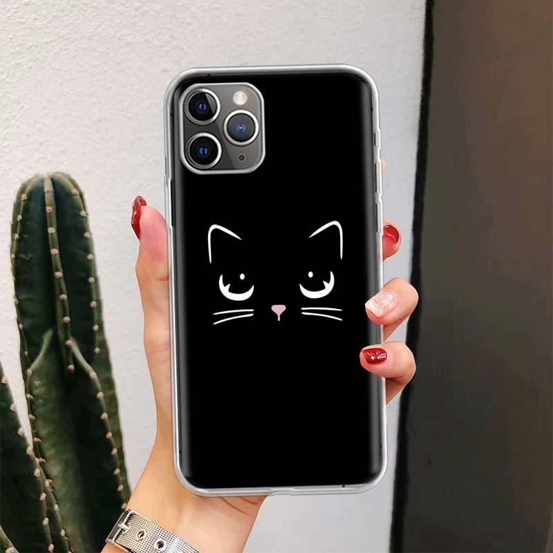 Black Cat Cartoon Cute For Iphone 11 13 14 Pro Max 12 Mini Phone Case X Xs Xr 6 6s 8 7 Plus Se 5 5s Cover Cute Funny Aesthetic Cat Design Pattern Silicone Soft Phone Case