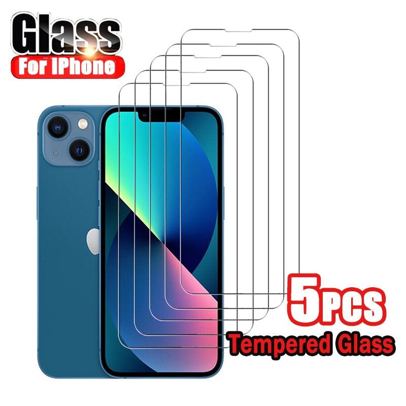 5PCS Screen Tempered Glass For iPhone 14 13 12 11 Pro Max 12 13 Mini Screen Protective For iPhone X XR XS Max 8 7 6 Plus SE 2020 Full Glue Screen Protector Tempered Glass Scratch Resistant iPhone Glass