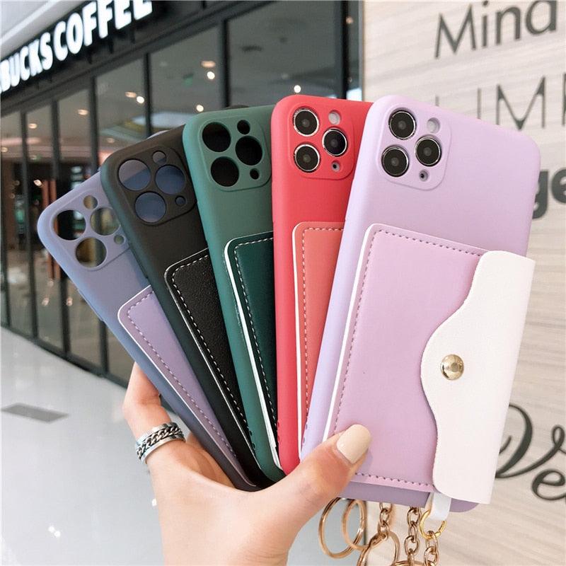 Luxury Wallet Phone Case For iPhone 13 Pro Max 11 12 Pro Max X XR XS 7 8 Plus 13 Mini Soft Silicone Handbag Card  Phone Case Wallet Compatible iPhone Bag Cover