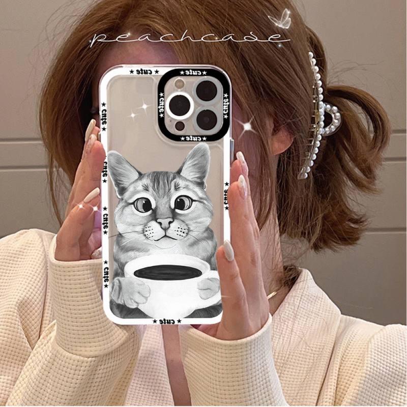 Cute Cat Phone Case for iPhone 11 12 13 Mini Pro Max 14 Pro Max Case shell  Blank Printable Phone Case for Soft Rubber Cool Polish  Phone Case