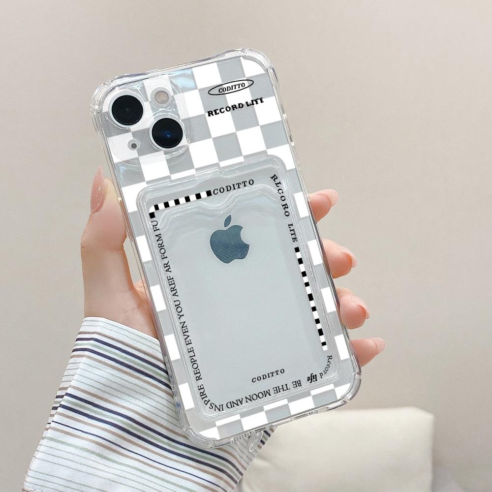 Transparent Cute Heart Pattern Phone Cases For iPhone 13 14 Pro Max Simple Luxurious Love Gradient Silicon Wallet Cover Card Holder Shockproof Bumper Protective Cover