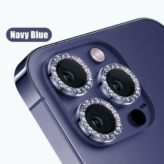 Glitter Diamond Rhinestones Metal Ring Camera Tempered Glass For iPhone 11 12 13 14 Pro Max Mini Plus Lens Protector Full Cover 9H Tempered Glass Camera Lens Protector Metal Single Ring Full Coverage Camera Lens Protector