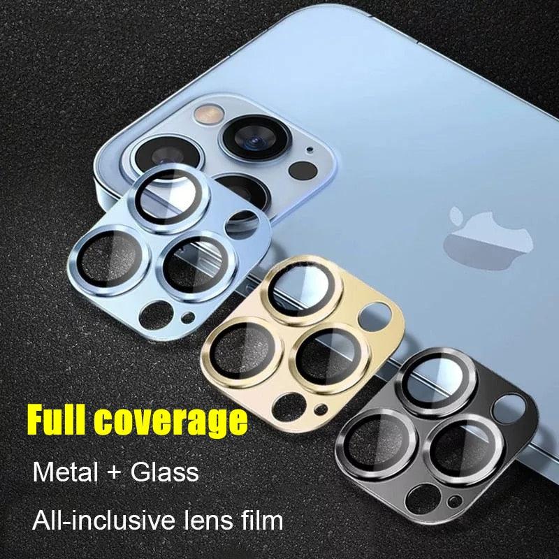 Camera Lens Protector on For iPhone 14 13 12 Pro Max 13Mini Tempered Glass For iPhone 11 13 14 Pro 14Plus Metal Camera Protector Camera Film Protective Lens Case