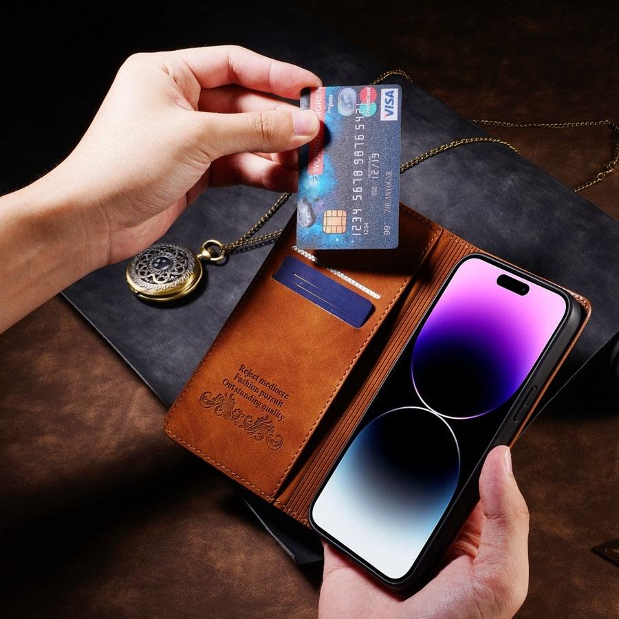 Wallet Skin Friendly Magnetic Flip With Card Slot Leather Case For iPhone 14 Pro Max 13 12 11 SE X XR XS Max Popular PU Leather Impact Resistant Built-In Magnet Card Holder Pockets Stand Function